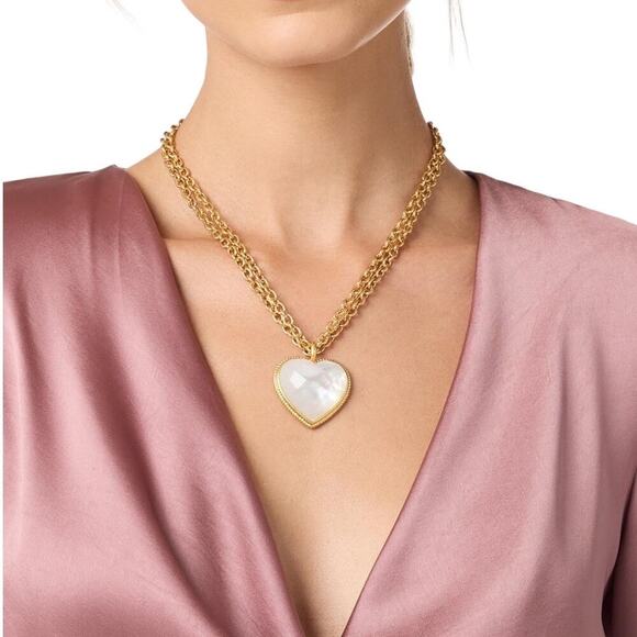 JULIE VOS Women’s 24K Gold Plated Irisdecent Blush Pink Heart Pendant Necklace - Picture 4 of 16